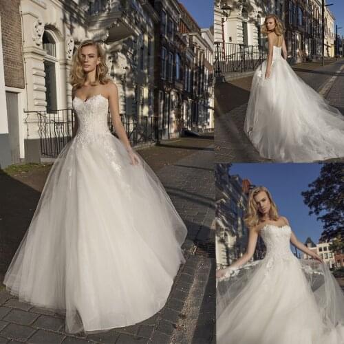 Sweetheart A-Line Tulle Wedding Dress Sleeveless Custom Made Appliques Sexy Back Vestidos De Novia Bridal Gowns Floor Length