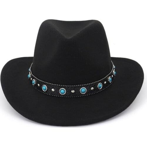 Plain Wool Felt Jazz Fedora Hats with Leather Decorated Men Women Casual Cowboy Cowgirl Hat Wide Brim Panama Cap Sombreros