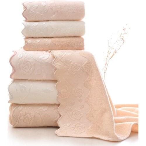 Drop Shipping Bath Face Towel Set Solid Soft Cotton Water Absorption Towel for Adult Kids 1pc Bath And 2pcs Face Towels