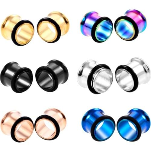 PAIR 316l Surgical Steel Single Flared Ear Flesh Hollow Tunnel Plug 1.6mm-10mm Ear Gauges Expander Stretcher Piercing Jewelry