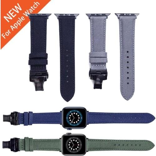 For Apple Watch Series 6 SE 5 4 3 2 1 Canvas Nylon Butterfly Buckle Strap Band For iWatch 44mm 40mm 42mm 38mm Bracelet watchband