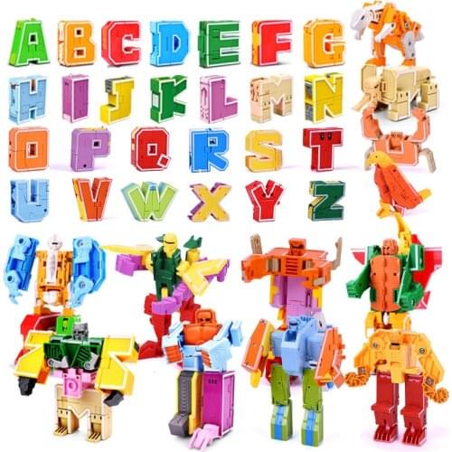 26 English Letter Transformation Alphabet Robot Animal Creative Educational Action Figures Number Robot Building Block Model toy