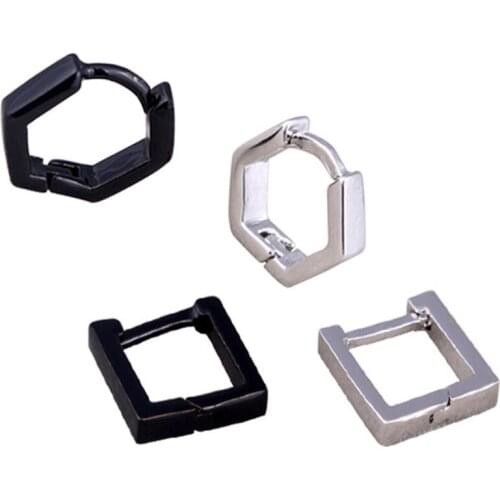 1 Pcs Korean Punk Fashion Cool Simple Square Hexagon Hoop Earrings Black Gold Color Hip Hop Earring For Unisex Jewelry E220