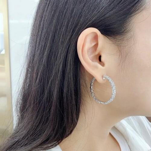 TIRIM Luxury Trendy Crystal Aesthetic Medium Hoop Earrings for Women Cubic Zircon Ear Piercing Party Jewelry Wedding