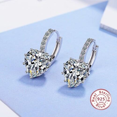 Cute Colorful Heart Real Pure 925 Sterling Silver Jewelry Cubic Zirconia Stone Earrings Fashion Women Favourites Earring