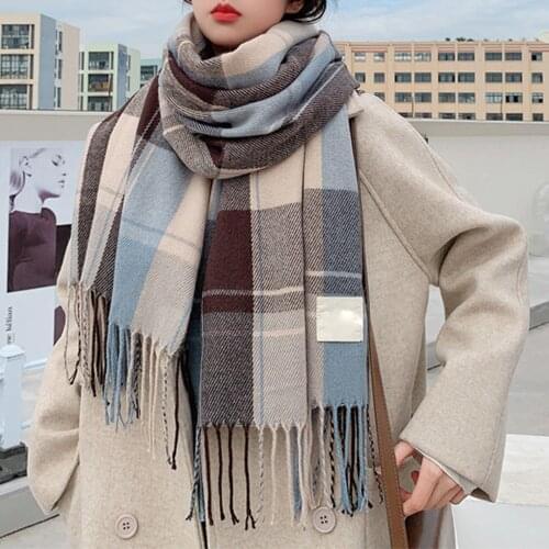 Knitted Spring Winter Women Scarf Plaid Warm Cashmere Scarves Shawls Luxury Brand Neck Bandana Pashmina Lady Wrap Designer 2021