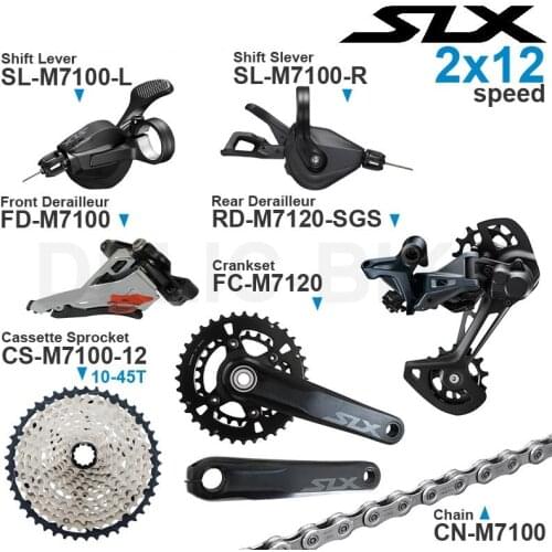 SHIMANO SLX M7100 2x12 Speed Groupset include M7120 Rear Derailleur Crankset and Shifters Front Derailleur Cassette Sprocket