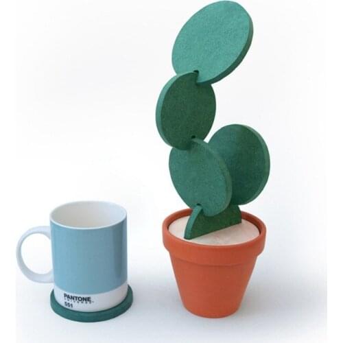 Cute Creative Round Coaster Mat Cactus Potted Plants Shape Cup Mat Heat Insulation Pad Table Decoration Kitchen Accessories