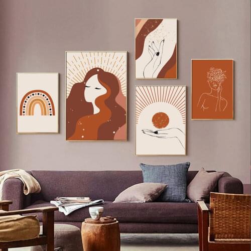 Nordic Abstract Line Sunshine Girl Rainbow Sun Wall Art Canvas Painting Posters and Prints Pictures For Living Room Home Decor