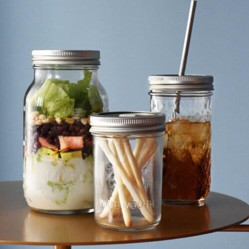 Mason Jar Glass Bottle with Lid Coffee Mug Fruit Saland Juice Sauce Camera Food Storage Container Sealed Tank Props Light Bottle