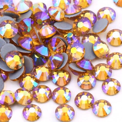 Crystals Stones Iron on FlatBack Gold Yellow AB Hot Fix Strass Crystal Hotfix Rhinestones for Clothes