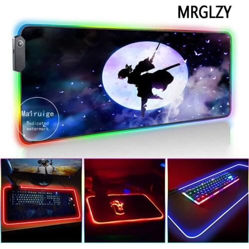MRGLZY LED Light RGB Gamer Demon Slayer Shinobu Anime Cute Girl Large Mouse Pad DeskMat Gaming Accessories for Laptop Keyboard