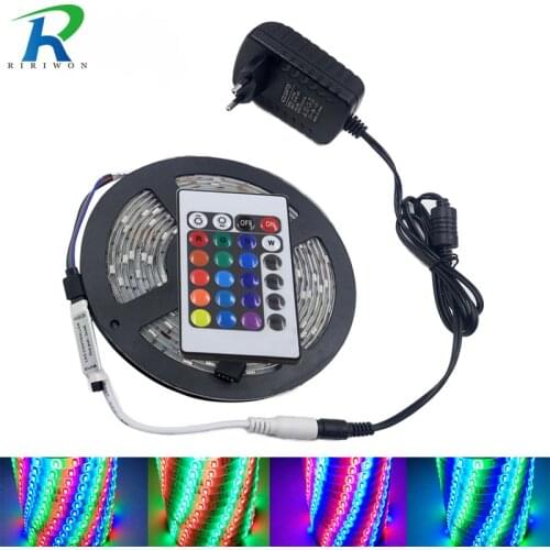 LED Strip 5M RGB LED Light RGB LED Stripe Flexible DC12V Waterproof SMD2835 3528 Diode Tape Ribbon With Controller+Adapter