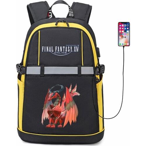 Anime Final Fantasy Reflective Stripe USB Backpack Bookbag Student Casual Zipper Oxford Cartoon Teenger Knapsack Schoolbag Bag