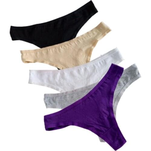 5 Pcs/lot Thongs Girls Tangas Ladies Seamless Cotton Briefs Lingeries Plus Size T Panty G String Panties Women Underwear T Back