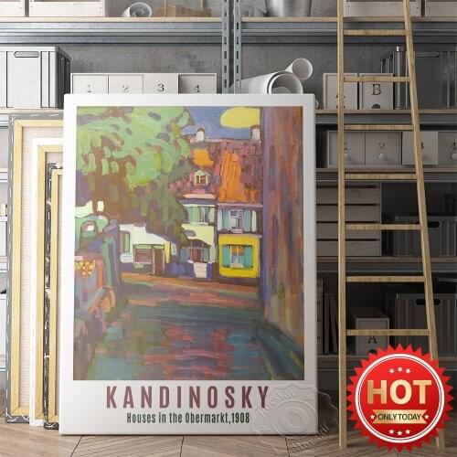 Wassily Kandinsky Exhibition Museum Poster, Murnau: Houses in the Obermarkt, Wassily Print Art Wall Decor, Kandinsky Vintage Art