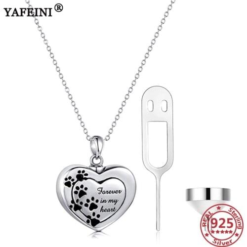 YAFEINI 925 Sterling Silver Heart Urn Necklaces for Ashes Paw Footprint Memorial Urns Pendant Necklace Pet Ash Cremation Jewelry