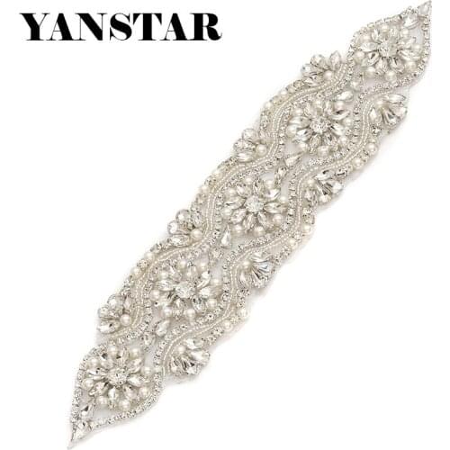 YANSTAR (5 pieces) Wholesale Rhinestones Appliques With Pearl For Wedding Dress Sash Crystal Appliques Accessory DIY YS840