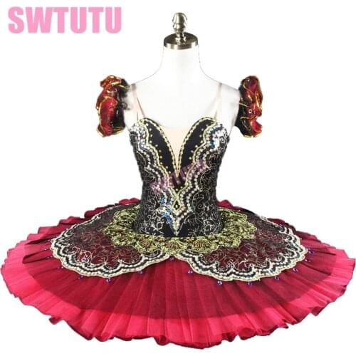 Women Black Burgundy gold professional tutu for girls pancake tutu red performance tutu ballet kids ballet tutu child BT8941