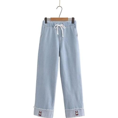 Womens Straight Plus Fleece Jeans Korean Style Loose Student Wide-Leg Pants Trousers 2020 Winter Harajuku Denim Pants 2011014