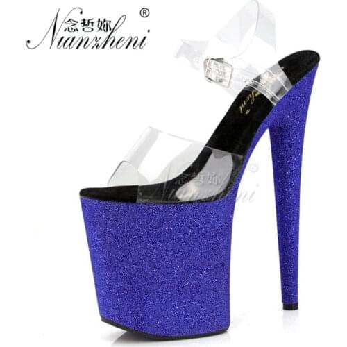 Flash Powder Bling 20CM Super High Heeled Shoes Sexy Fetish Clubbing Pole Dancing 8 Inches Womens Sandals All Match Models Show