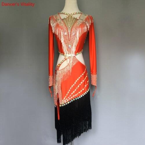 Women Latin Dance Custom Made Clothing Dress Sexy Diamond tassel Latin Dance Dress For Women Latin Competition Dance Clothes