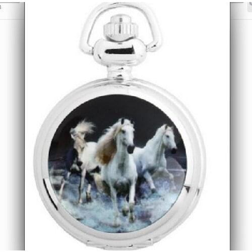 0 Fashionable personality three horses pocket watch small ceramic pocket watch cartoon pocket watch with chain spot
