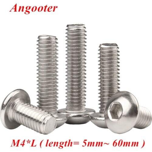 20pcs M4 Bolt A2-70 iso7380 Button head socket screw bolt 304 stainless steel hex allen socket screw M4 Length=5-60 mm