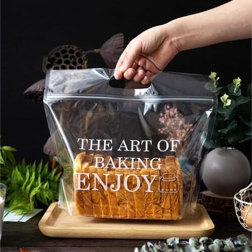 50pcs Transparent Letter Toast Bread Packaging Handle Bags Bakery Baker Handmade Bread Gift Decoration