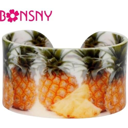 Bonsny Statement Acrylic Pineapple Bangle Bracelets Craft Tropic Fruit Summer Jewelry For Women Girl Ladies Gift Party Wholesale