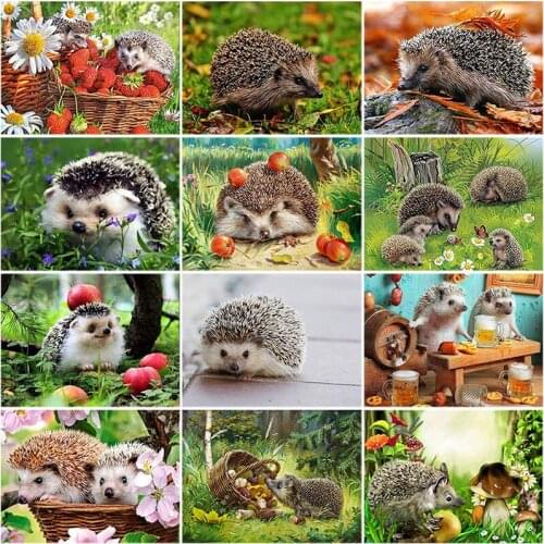 DIY 5D Diamond Painting Hedgehog Mushroom Basket Cross Stitch Full Round Diamond Embroidery Animal Rhinestone Mosaic Decoration