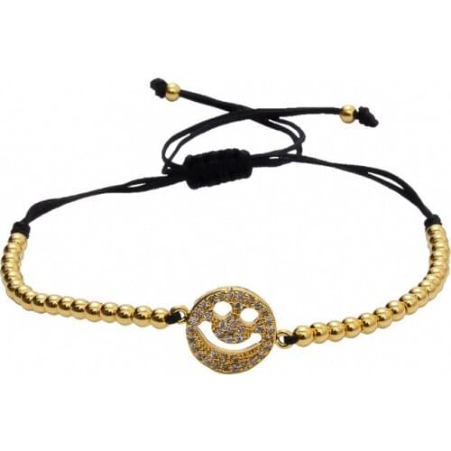 Anil Arjandas Smile Face Bracelets Pave Setting CZ Beads & 3mm Round Beads & Braiding Macrame Bracelet