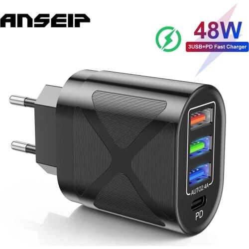ANSEIP USB 48W charger adapter Type c PD fast charging plug QC 3.0 US EU UK charger for iPhone 12 11 Samsung Xiaomi phone charge