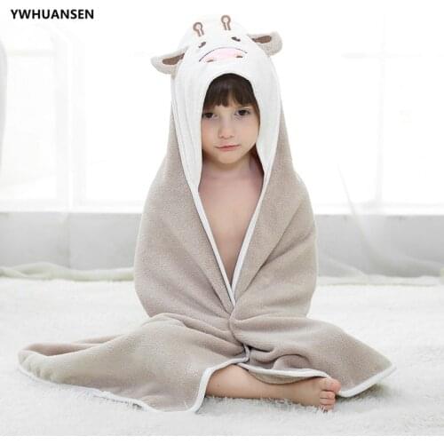 YWHUANSEN 80*80cm Cotton Cartoon Baby Bath Towel Little Cow Kids Beach Hooded Towel Multi Function Comfortable Children Poncho