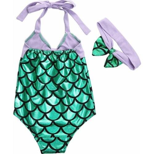 Hirigin Toddler Baby Girls One Piece Swimsuit Kids Bandage Mermaid Bodysuit + Headband 2Pcs Bathing Suit Beachwear