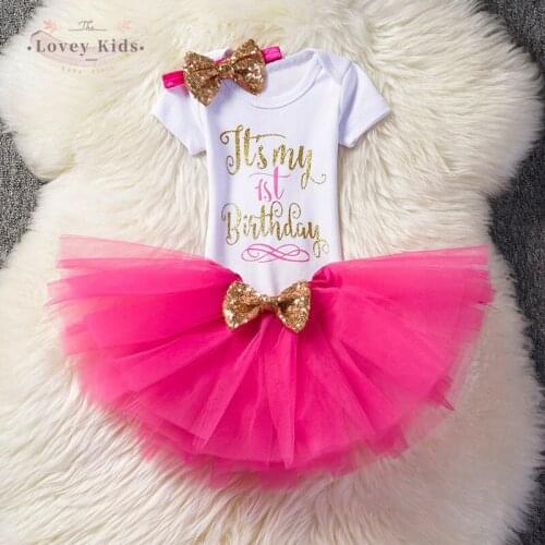 Xmas Baby Girls Birthday Outfits Dresses for 1st First Birthday Party Romper +Headband 1 Year Christening Tutu Dress 3Pcs Suit