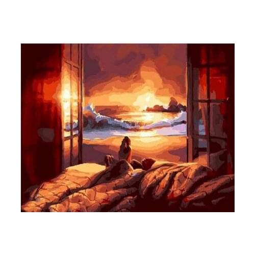 Romance of sunset Digital Diy oil painting by numbers wall decor on canvas oil paint coloring by number drawing