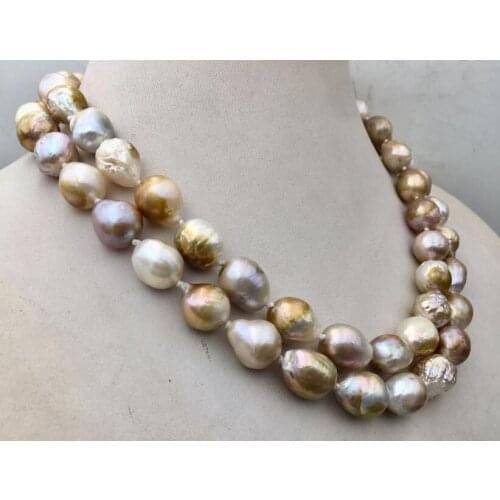 NEW long 36" 50" 12-15mm baroque multicolor pearl necklace AAA