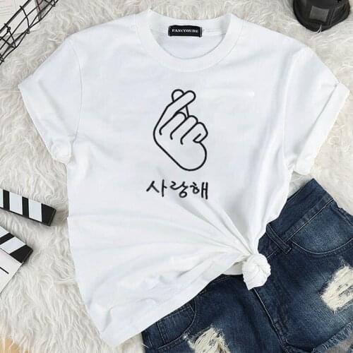 DSMTRC 2021 Newest Women T Shirt Graphic Love Hand Funny Summer Tops Tee Shirt Femme Hipster Clothes Streetwear Tshirt