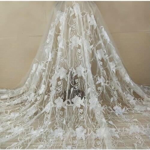 New bright beads, vertical fringed mesh, fashion lace embroidery, dress fabric