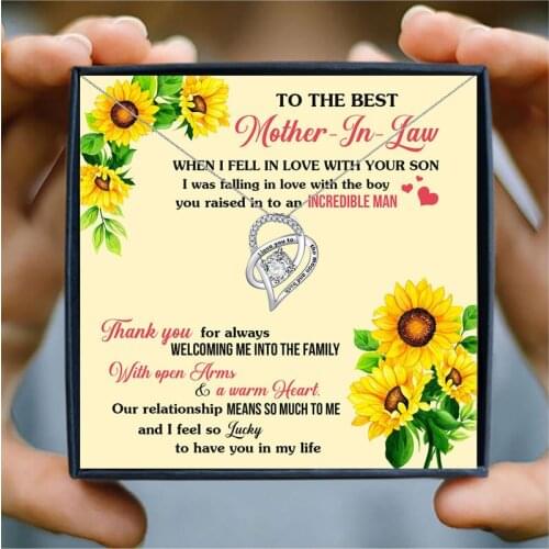 Heart Shape I Love You to The Moon and Back Crystal Pendant Necklace Mother In Law Chain Necklaces for Women Family Gift