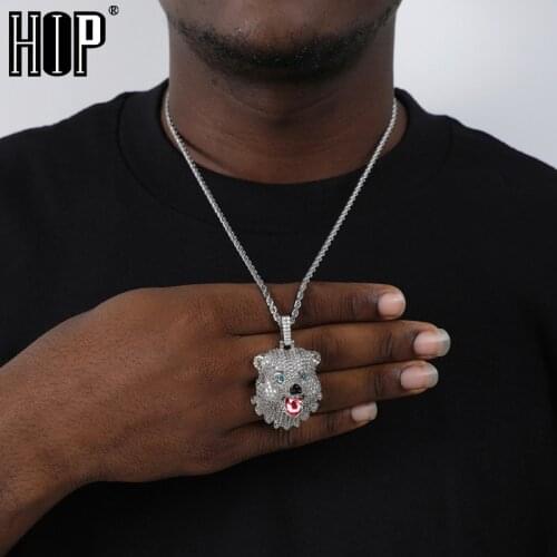 Hip Hop Iced Out Bling Cubic Zirconia Animal Bear Head Necklaces & Pendants For Men Women Rapper Jewelry