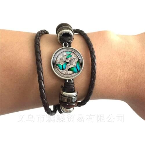 Old World Sailing Compass Bracelet Nautical Ocean Sea Ship Jewelry Vintage Charm Design Black/Brown Weave Leather Bangle Gift