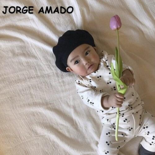 2021 New Autumn Kids Girls Boys Pajamas Sets Long Sleeves Cartoon Cherry Top+Pants Toddler Stomach Protection Warm Clothes E3350