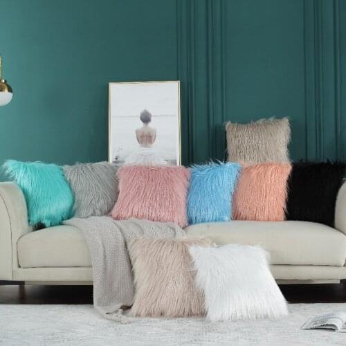 Plush pillowcase sofa backrest solid color home office cushion cover