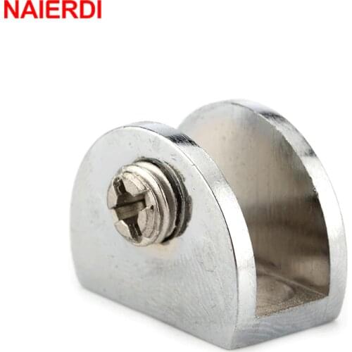 4PCS NAIERDI Half Round Glass Clamps Plane Zinc Alloy Shelves Support Two Hole Corner Bracket Clips For 8mm Furniture Hardware