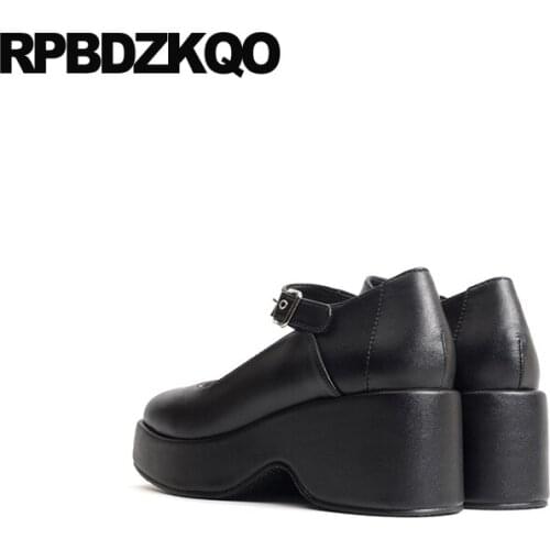 Size 4 34 Thick Block Black Luxury Medium Heels Runway 2021 Autumn Platform Suede Pumps Square Toe Mary Janes Women Shoes Casual