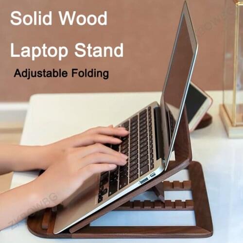 Adjustable Soild Wood Portable Bracket for iPad 2021 Macbook Air Pro Notebook HP Dell Folding Universal Wooden Table Stand Case