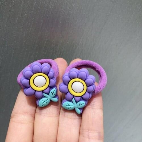 2Pcs/set Purple Sunflower Flower Hair Accessories Children Rubber Bands Scrunchies Elastic Hair Bands Girls Headband Ties
