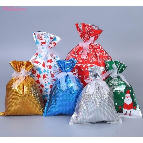 Christmas Gift Bags With Ribbons Candy Gift Packaging Bag Plastic Package Bag Holiday Treats Bag Wedding Festival Party Supplies